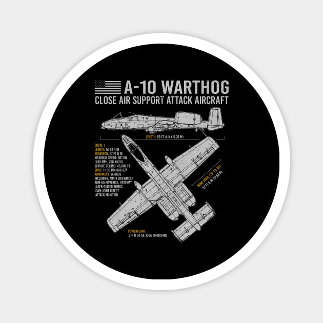 A-10 Warthog Blueprint US Aircraft Plane USAF Airplane Magnet by BeesTeez